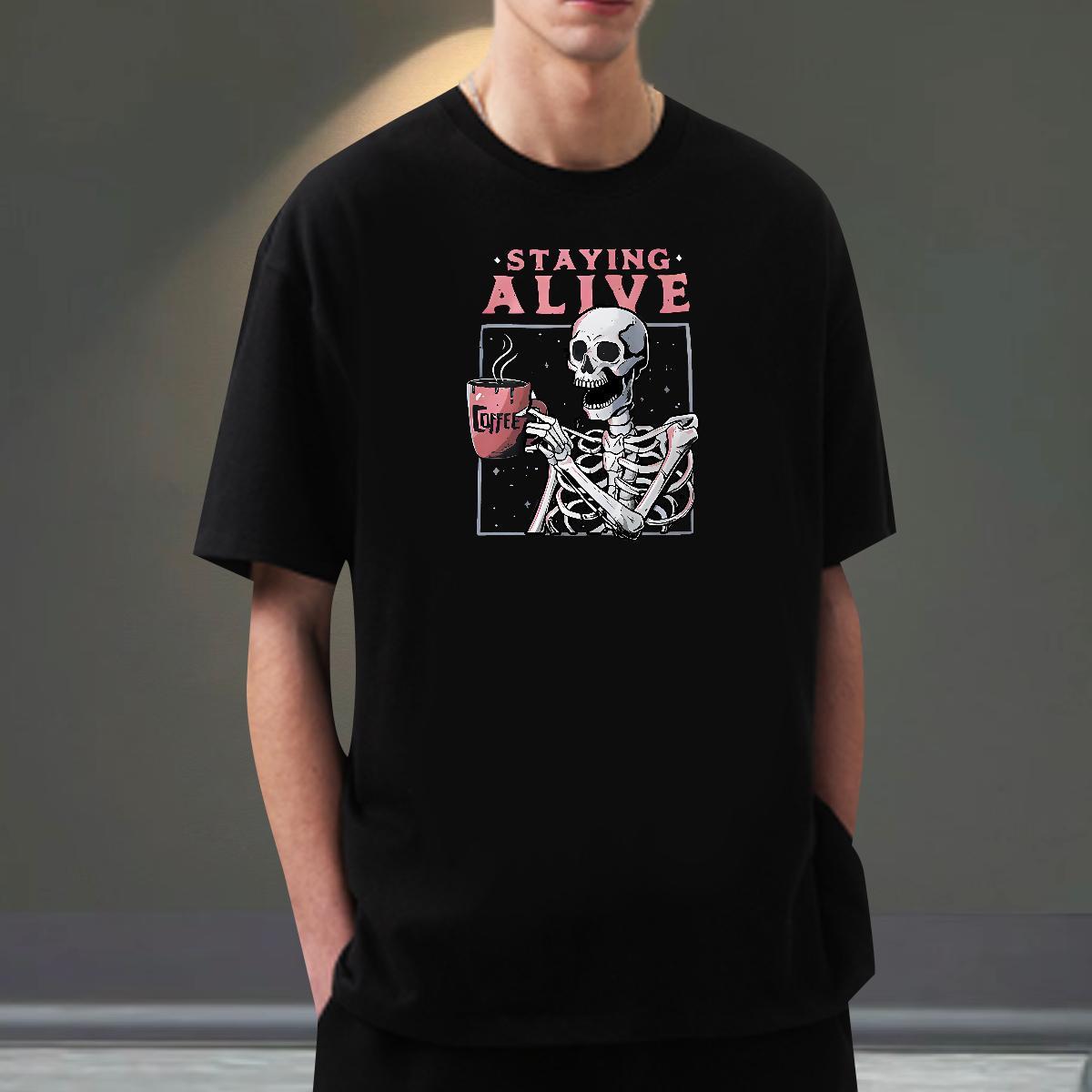 Free Shipping T-Shirts 230g Cotton skull Daily Wear Floral Print Breathable Short Sleeve Couples T Shirts 2024 New Tops Tees