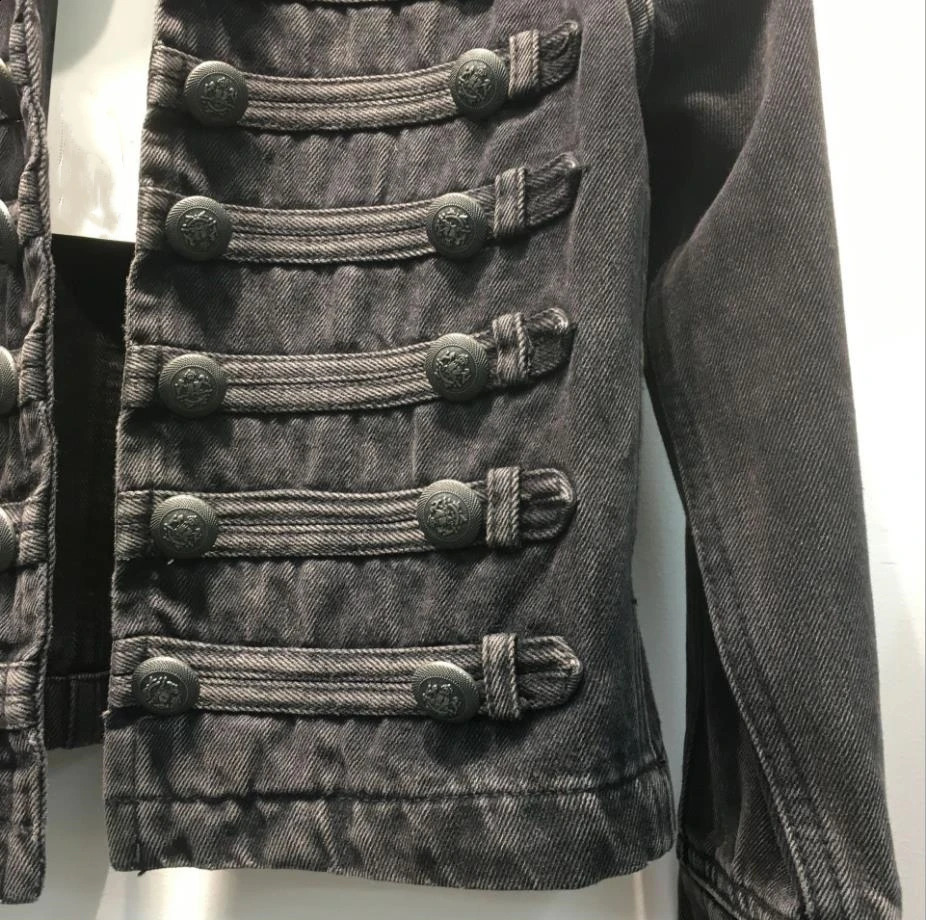 Retro military style handsome stand collar denim jackets female double-breasted old wild slim short denim jackets outerwear F368 240824
