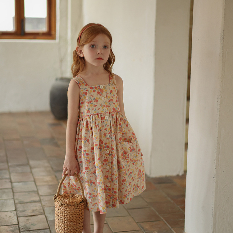 Jiela Wear Girls' Sg Dress 2024 Summer Children's Korean Edition Square Neck Printed Tank Top Skirt F27.3-08.26