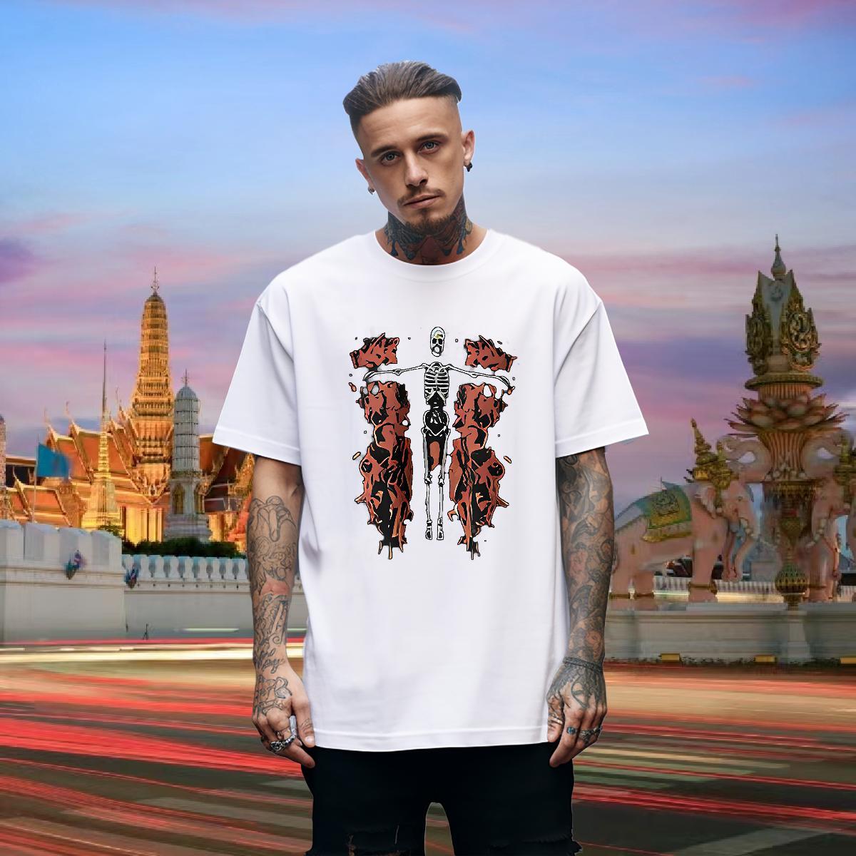 Cool T shirt 230g 100% Cotton skull Street wear Hip Hop White Plus Size Breathable Crew Neck Tshirt for Man Woman New Designer Tshirts