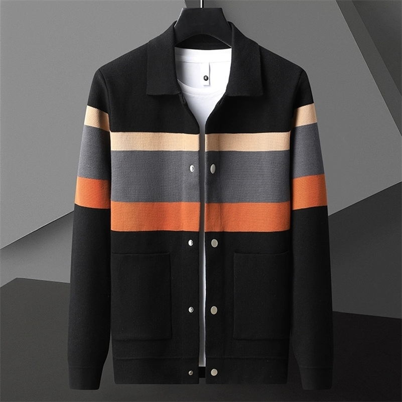 Autumn Winter Fashion Knitted Cardigan Coat Mens Matching Color Casual Loose Sweater Warm Coats Plus Size 5XL-M 240824