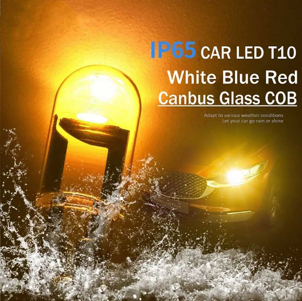 T10 W5W LED car bumper glass COB 6000k reading round top light marking wedge-shaped license plate bulb 168 194 192 DC 12V white blue red CL240826