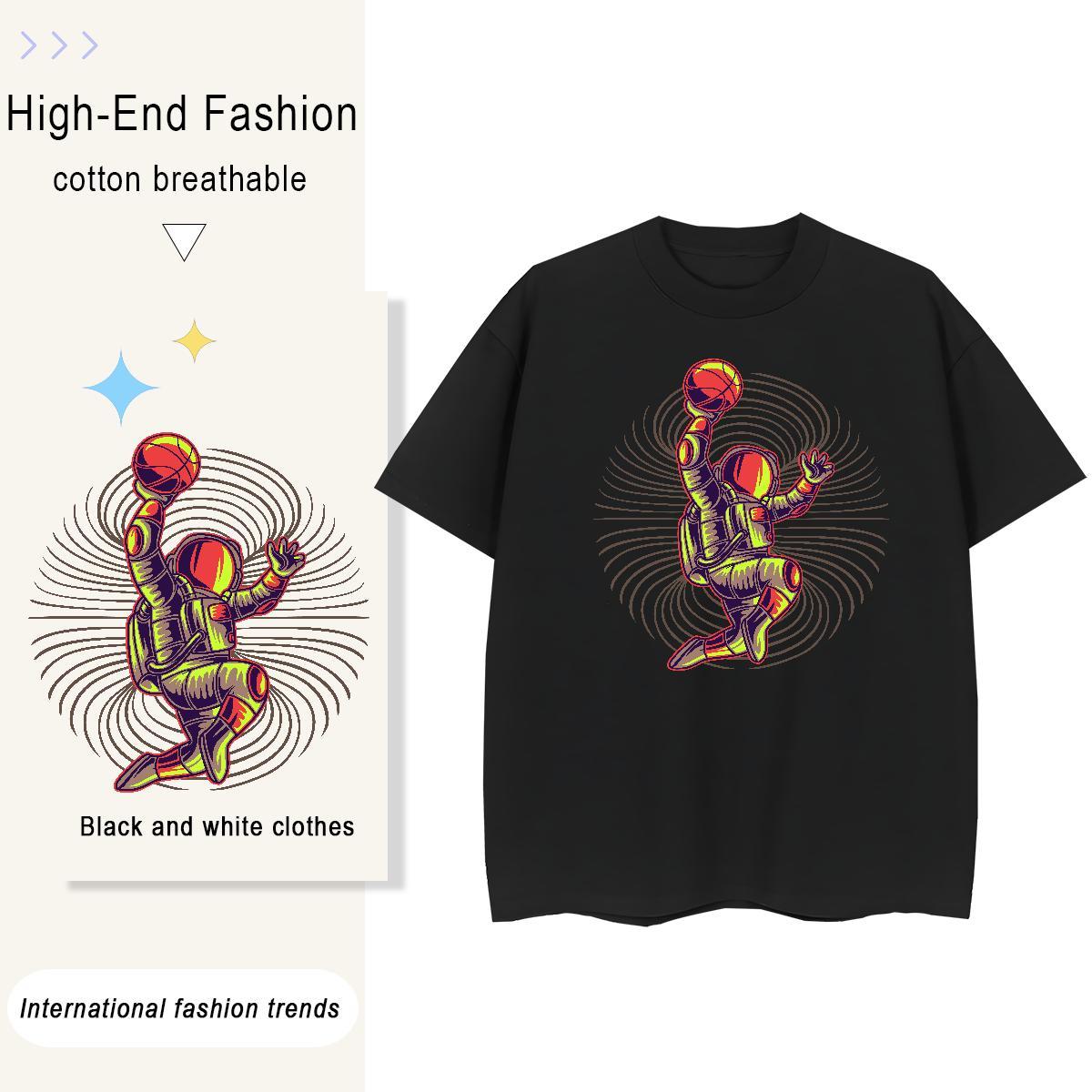 Loose Womens Tshirts 100% Cotton 230g universe Sports Street Wear Womens T Shirts O Neck Short Sleeves Floral Print Tops