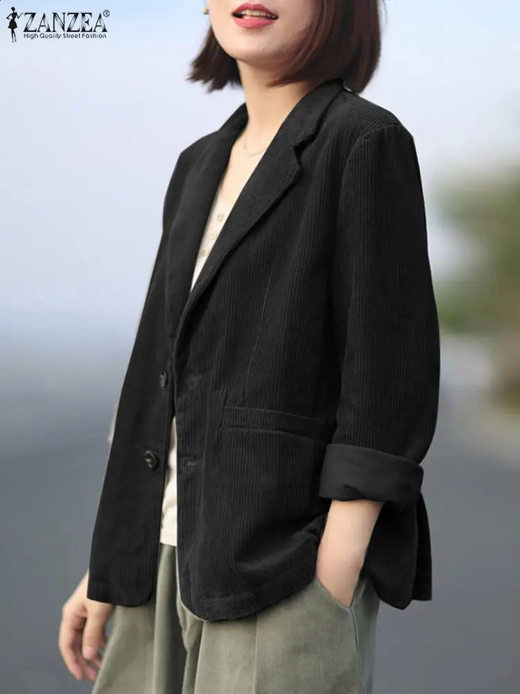 ZANZEA Vintage Corduroy Blazer Woman Long Sleeve Lapel Neck Suits Autumn Fashion Buttons Jackets Casual Pockets Outerwear 240826