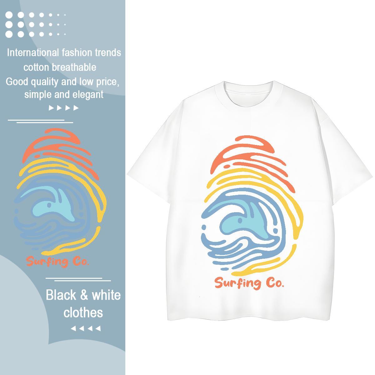Loose Womens Tshirts 230g 100% Cotton painting Casual Sport T shirt Round Neck Short Sleeve Custom Printed Tops Tees