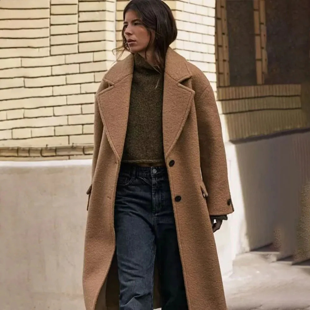 PRINTKAOIR wool coat autumn and winter fashion notch single chest womens long sleeved casual 240826