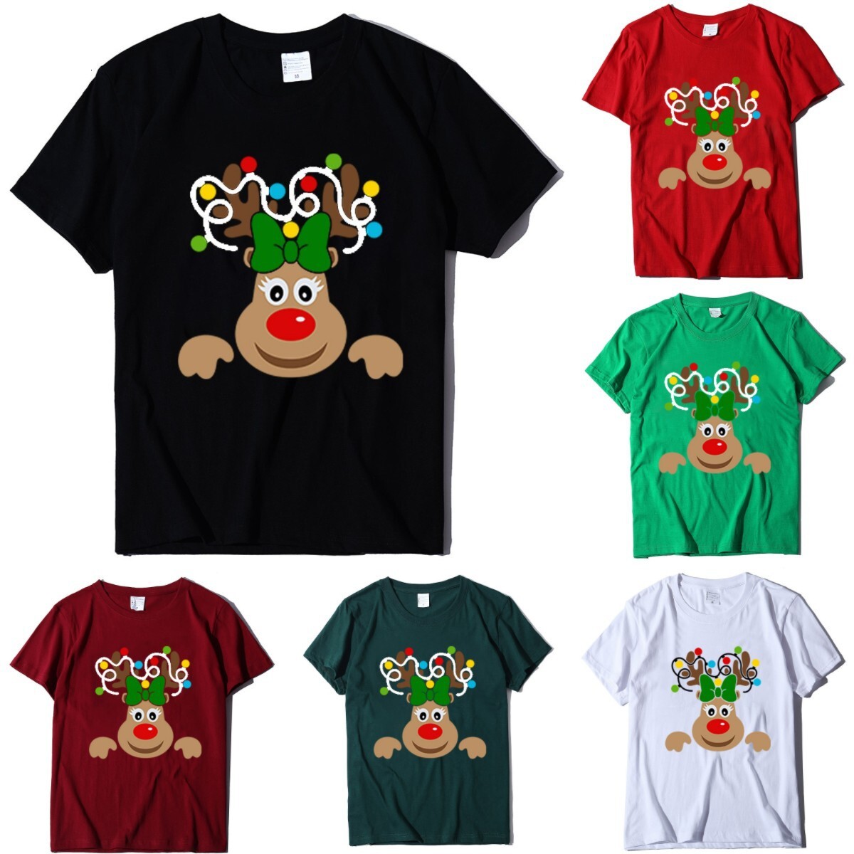 Autumn round neck fashion Christmas deer cartoon women's short sleeved shirt dongdumaoyi