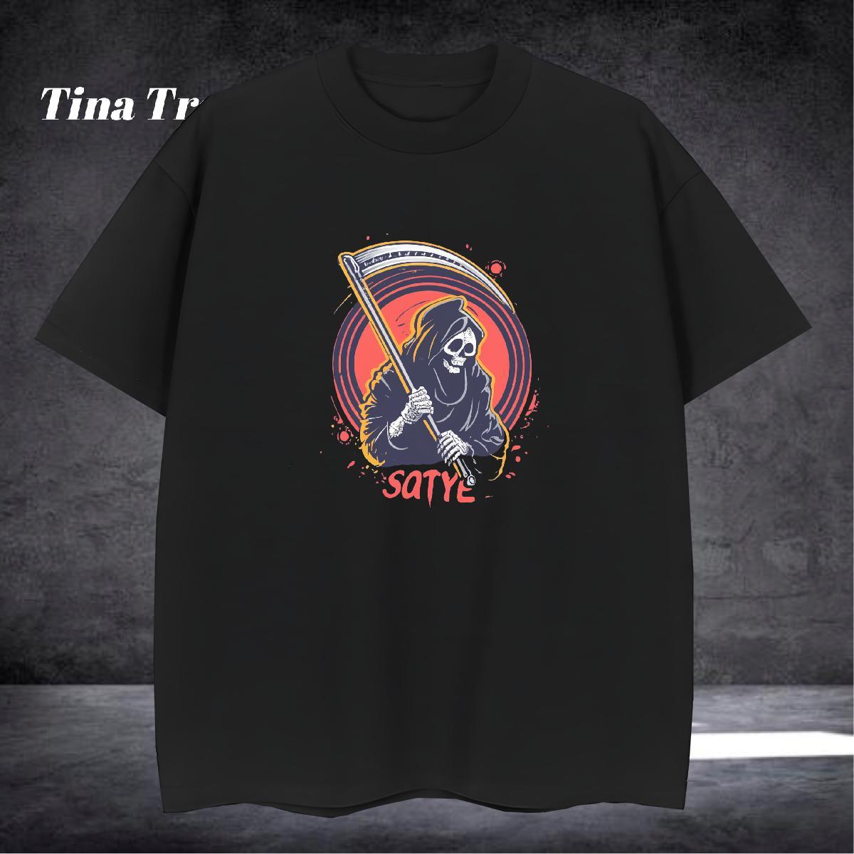 Loose Man T Shirts 100% Cotton 230g skull Anime Printing Street DIY Anime Crew Neck Breathable Tshirts Casual New Tees
