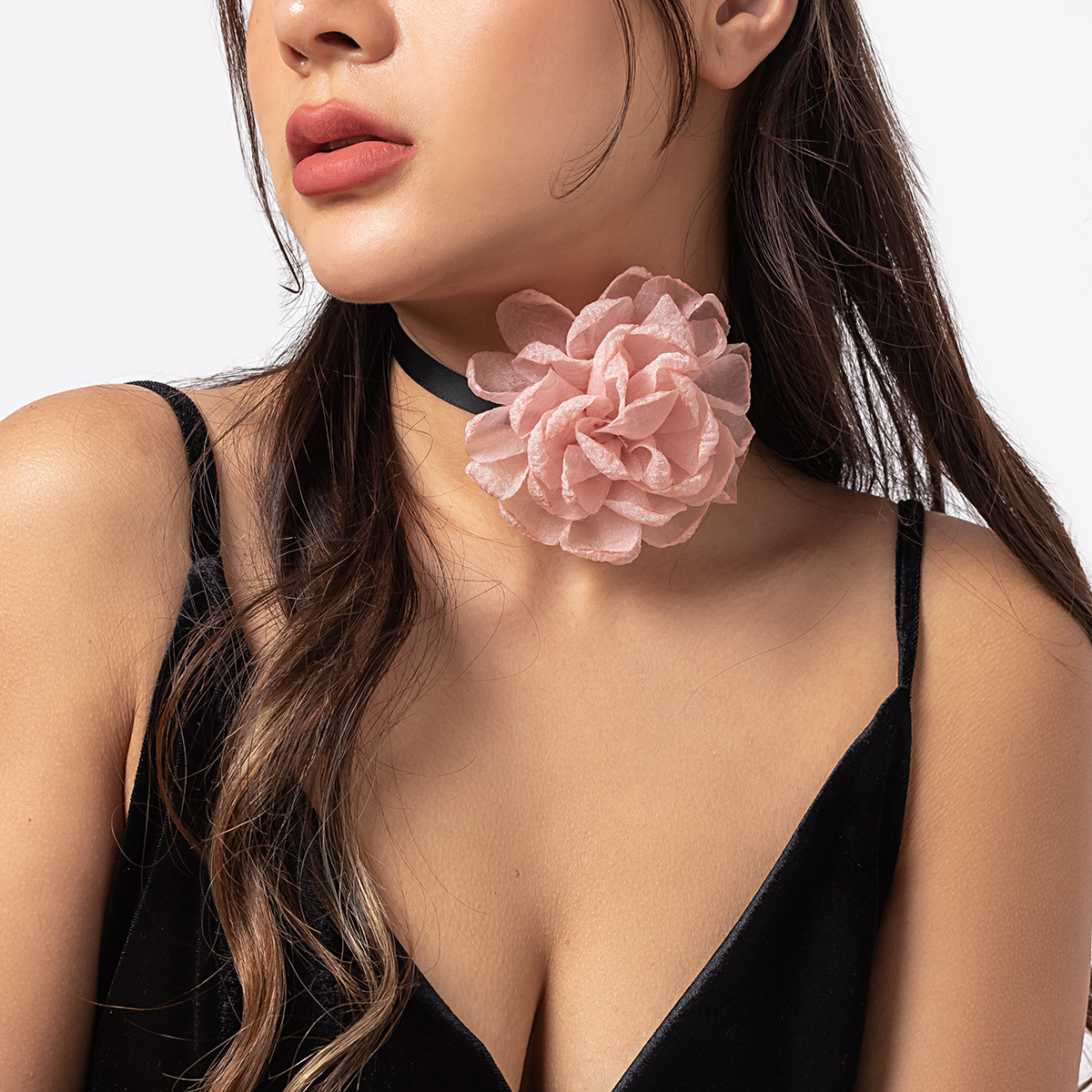 Jewelry pull-out choker fabric flower collar minimalist wax thread ribbon tassel necklace