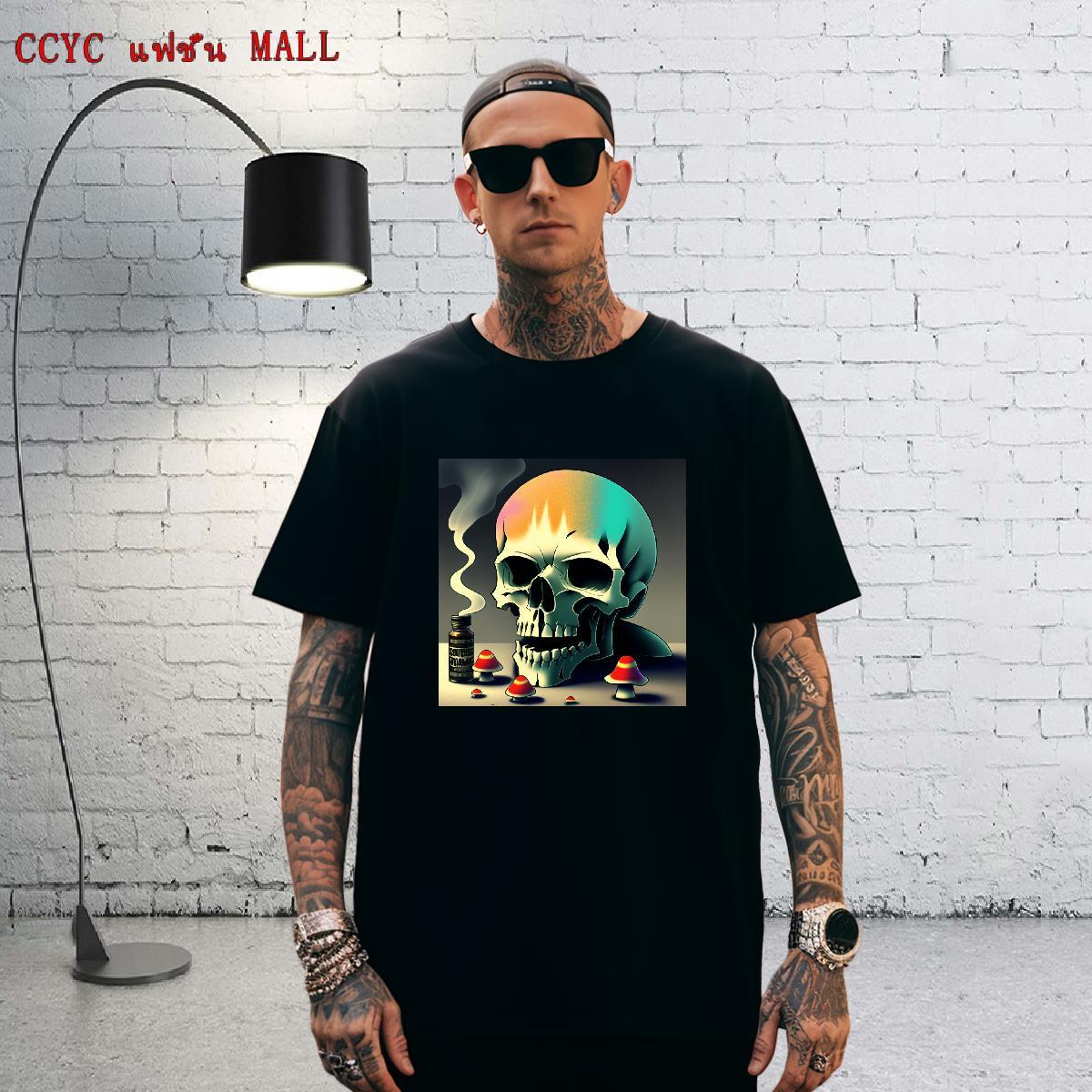Cool Design Men T Shirts 230g 100% Cotton skull Street Casual Custom Print Oversized Short Sleeve Soft Men Clothes T-Shirt Free Shipping Clothings