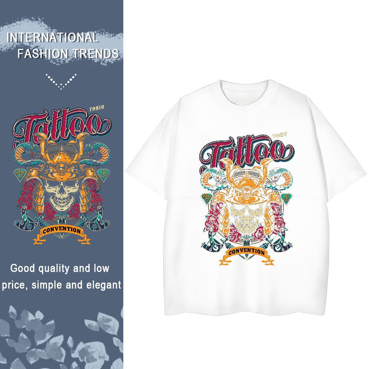 Loose T Shirts Men 230g Pure Cotton skull Daily Wear Customized Breathable Short Sleeve Men Tshirts New Polos