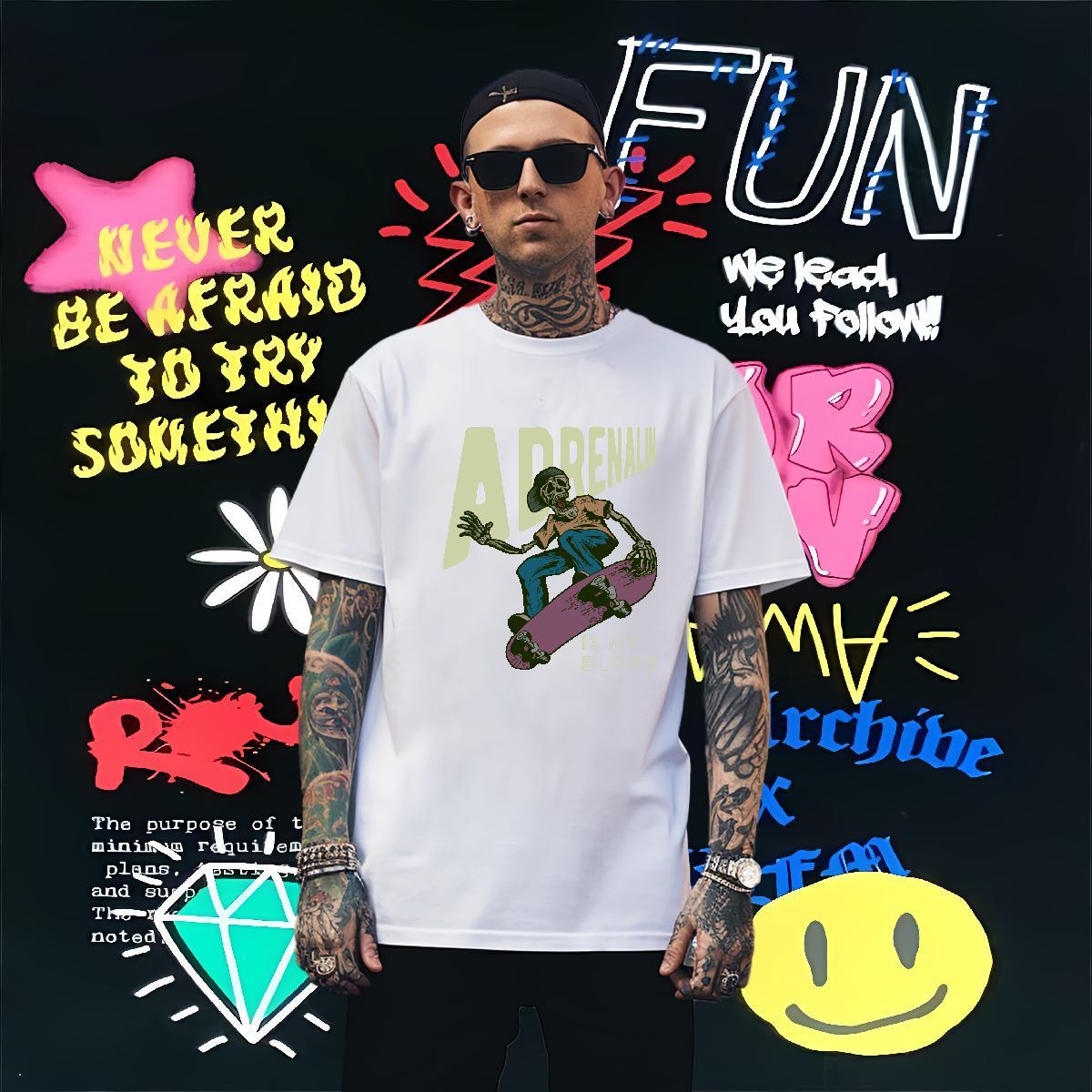Free Shipping Men T Shirts 100% Cotton 230g skull Hip Hop Black White Crew Neck Breathable Mens Tshirts Factory Direct Polos