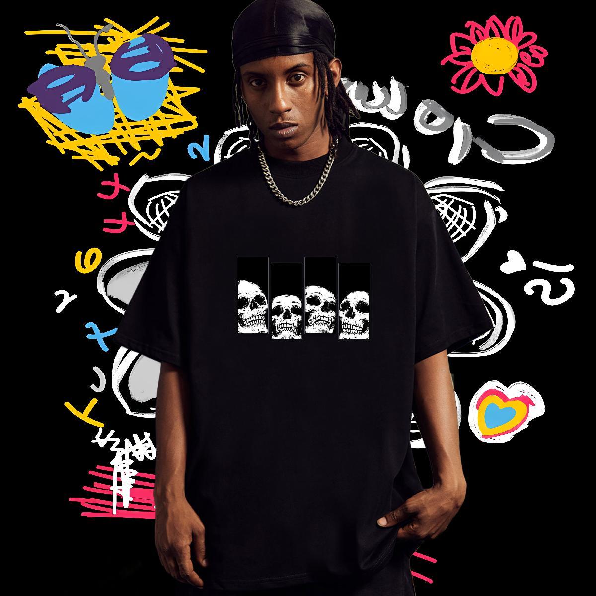 Popular Mens T Shirts 230g Pure Cotton skull Anime Printing Street Custom Printing Breathable Short Sleeve Men Tshirts Casual New Clothes
