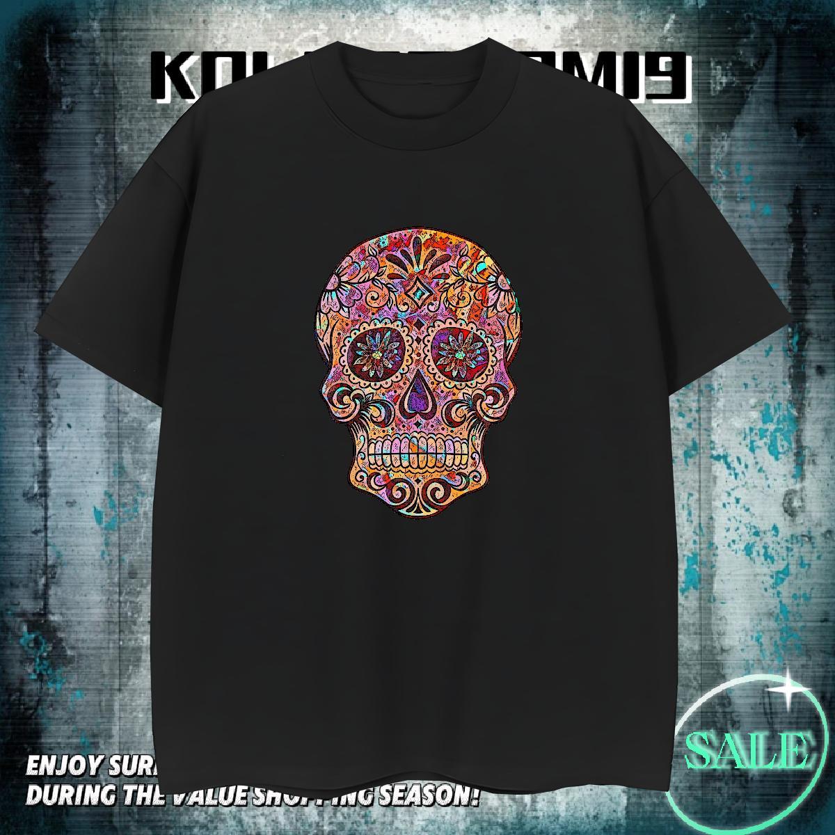 Brand T-Shirts 230g Cotton skull Daily Wear Anime O-Neck Short Sleeve Men Clothes T-Shirt New Designer Clothings