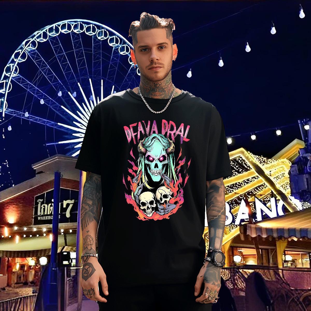 Popular T-Shirts for Men 230g 100% Cotton skull Sports Casual Custom Printed Breathable Short Sleeve Couples T Shirts 2024 DIY Tops Shirt