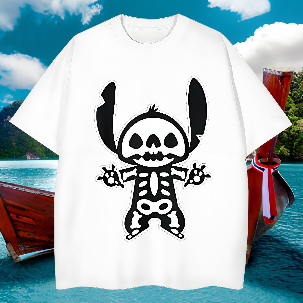 Loose Fit T Shirts Men 100% Cotton 230g skull High Street Hip Hop Customized Print Round Neck Short Sleeve Men Tees Wholesale Clothings