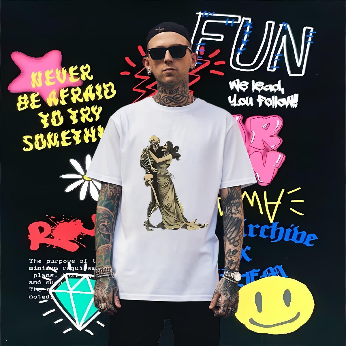 Classic T shirt 230g Pure Cotton skull Daily Wear DIY Printed Short Sleeve Soft Men Tops Tees Fashion Design Tops Shirt