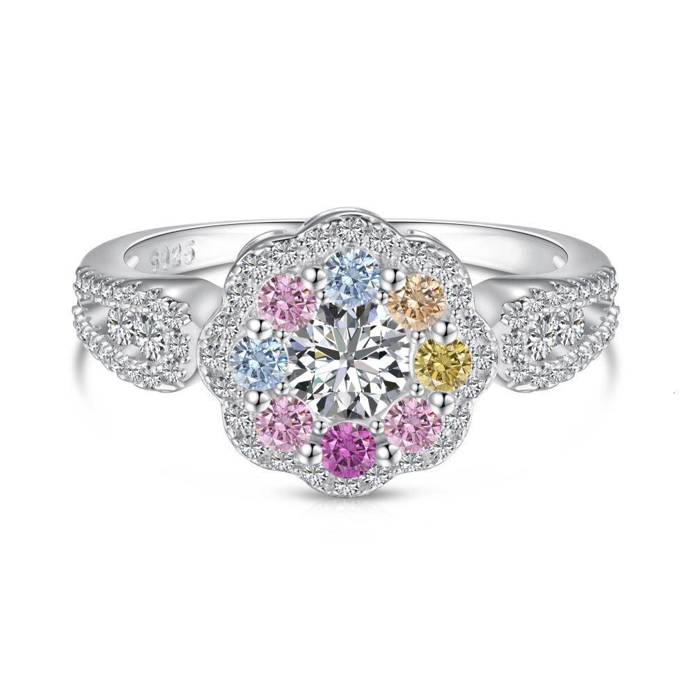 Korean version new S pure sier ring with suower design, dopamine color scheme, fashionable and versatile women's bracelet