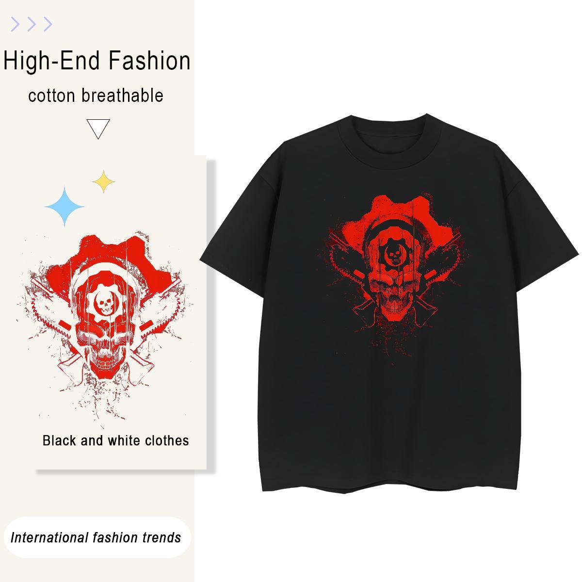Female Couples T Shirts 230g Cotton SKULL Casual Beach T-Shirts Breathable Soft Anime Print Tops
