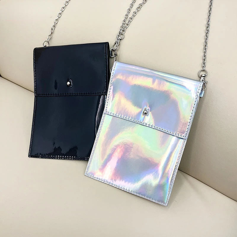 Personality Holographic Shoulder Crossbody Bags Women Mini Purses Fashion Simple Chain Handbags Y2k Aesthetic Chic Cellphone Bag 240824