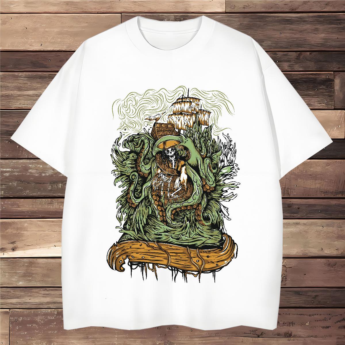 Loose T-Shirts 230g Pure Cotton skull Street Casual Custom Print Plus Size Short Sleeve Soft Tshirts 2024 New Top Tees
