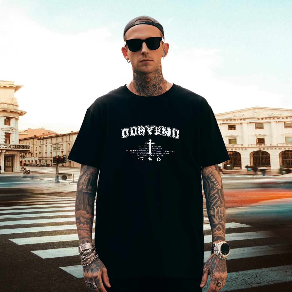 Loose Man T Shirts 230g Cotton The Cross Hip Hop Customized Breathable Men Tshirts Casual New Tees