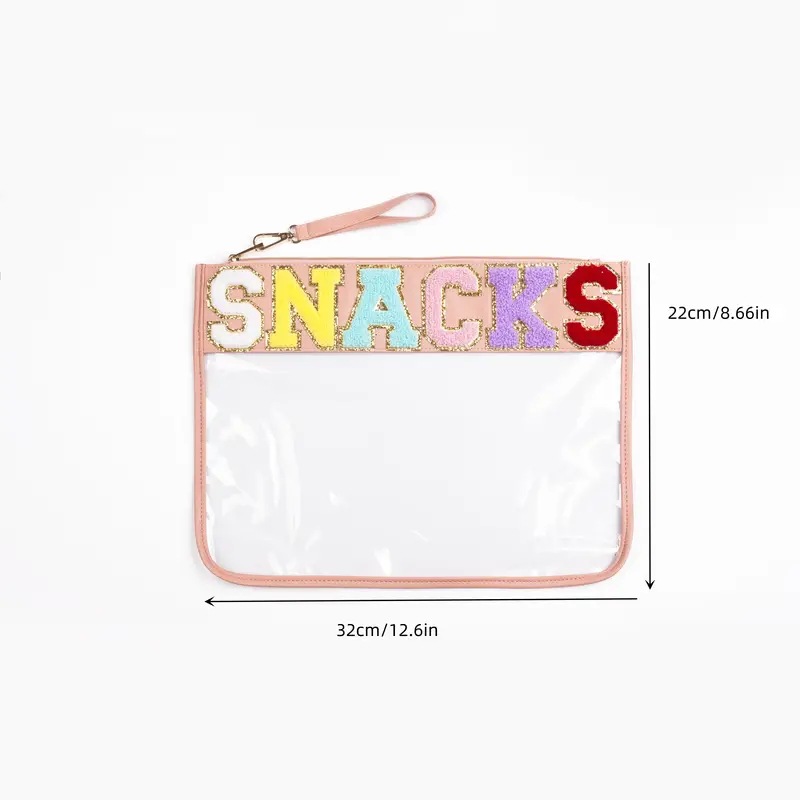 Snack storage bag Transparent pvc zipper bag embroidered alphabet hand makeup bag Portable PU waterproof toiletry bag