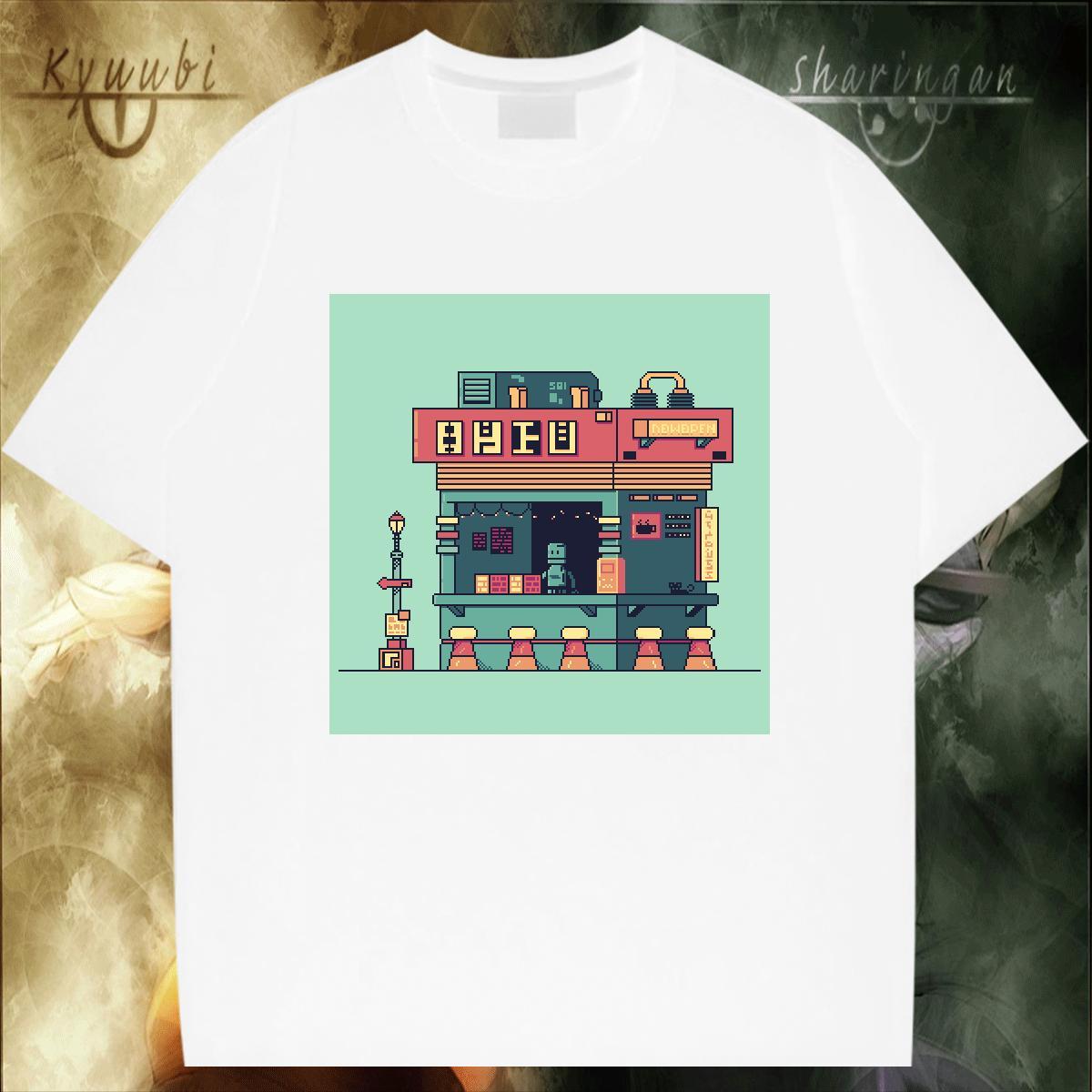 High Quality T-Shirts for Men 230g Cotton robot Street Casual Cartoon Print Round Neck Short Sleeve Couples T Shirts Customized Clothes