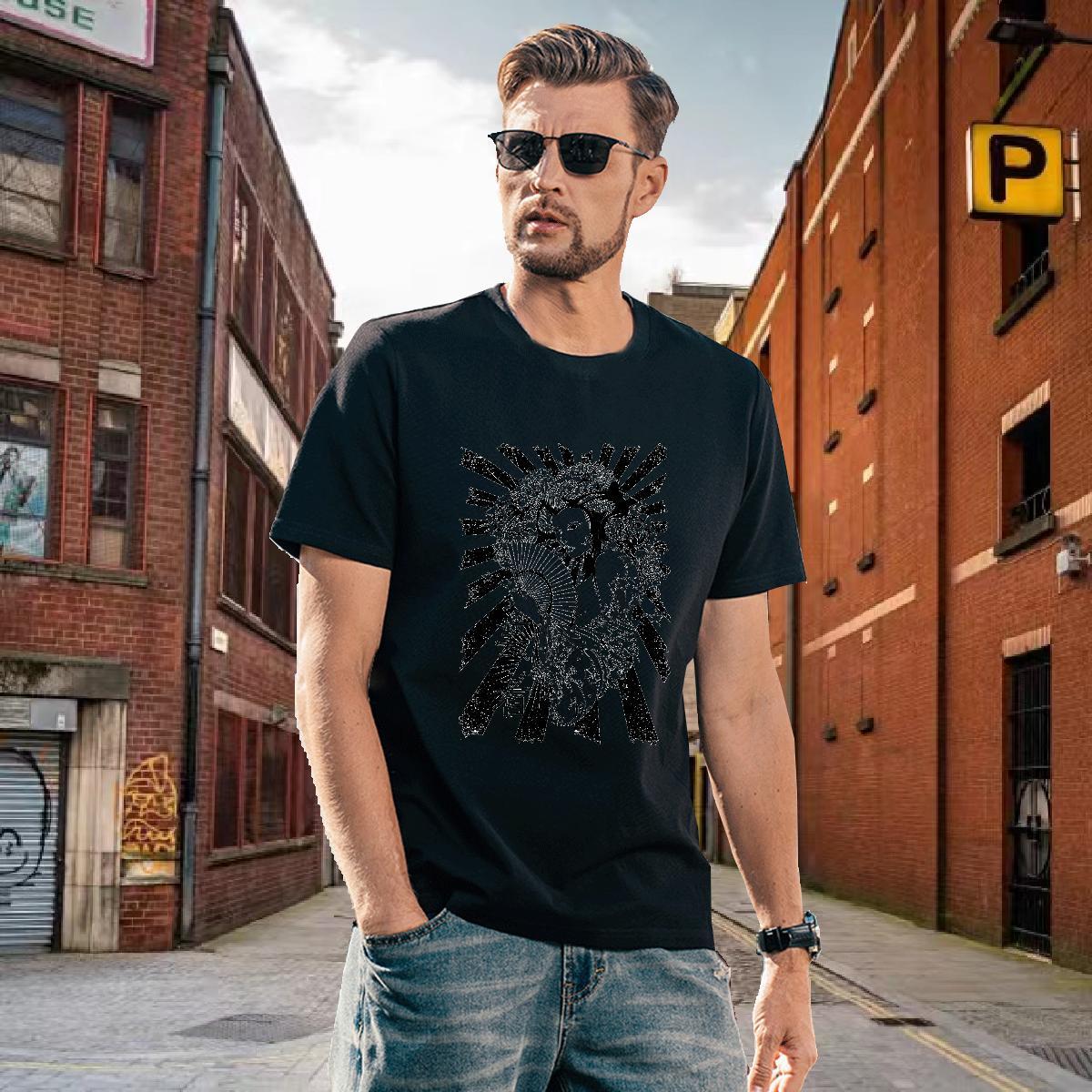 Brand T-Shirts for Men 230g Cotton skull High Street Hip Hop Cartoon Printing L-4XL Short Sleeve Soft Mens Tshirts DIY Tops