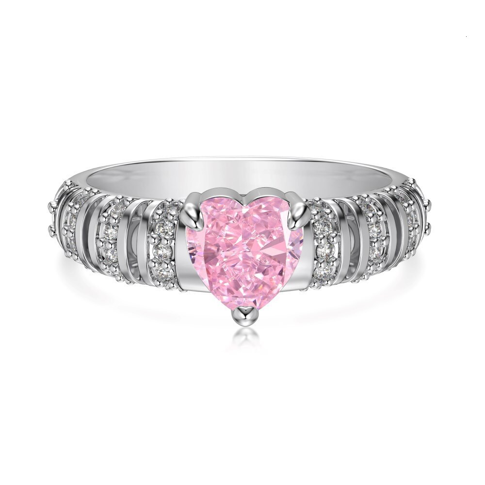 S pure sier ring, women's high-end feeg, blue pink ice wer cut zircon fashionable geometric heart ring