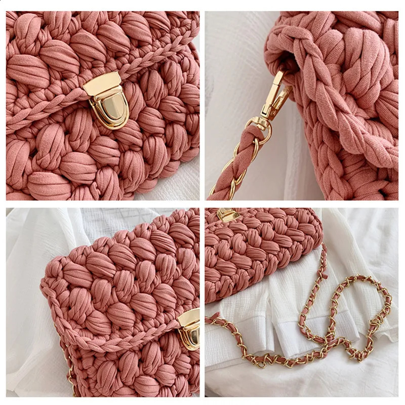 Fashion Bags for Women Hand Woven Bag Strip Thread Hook Knitted Womens Casual Shoulder Bag Crossbody Bag Clutch Bag 240826