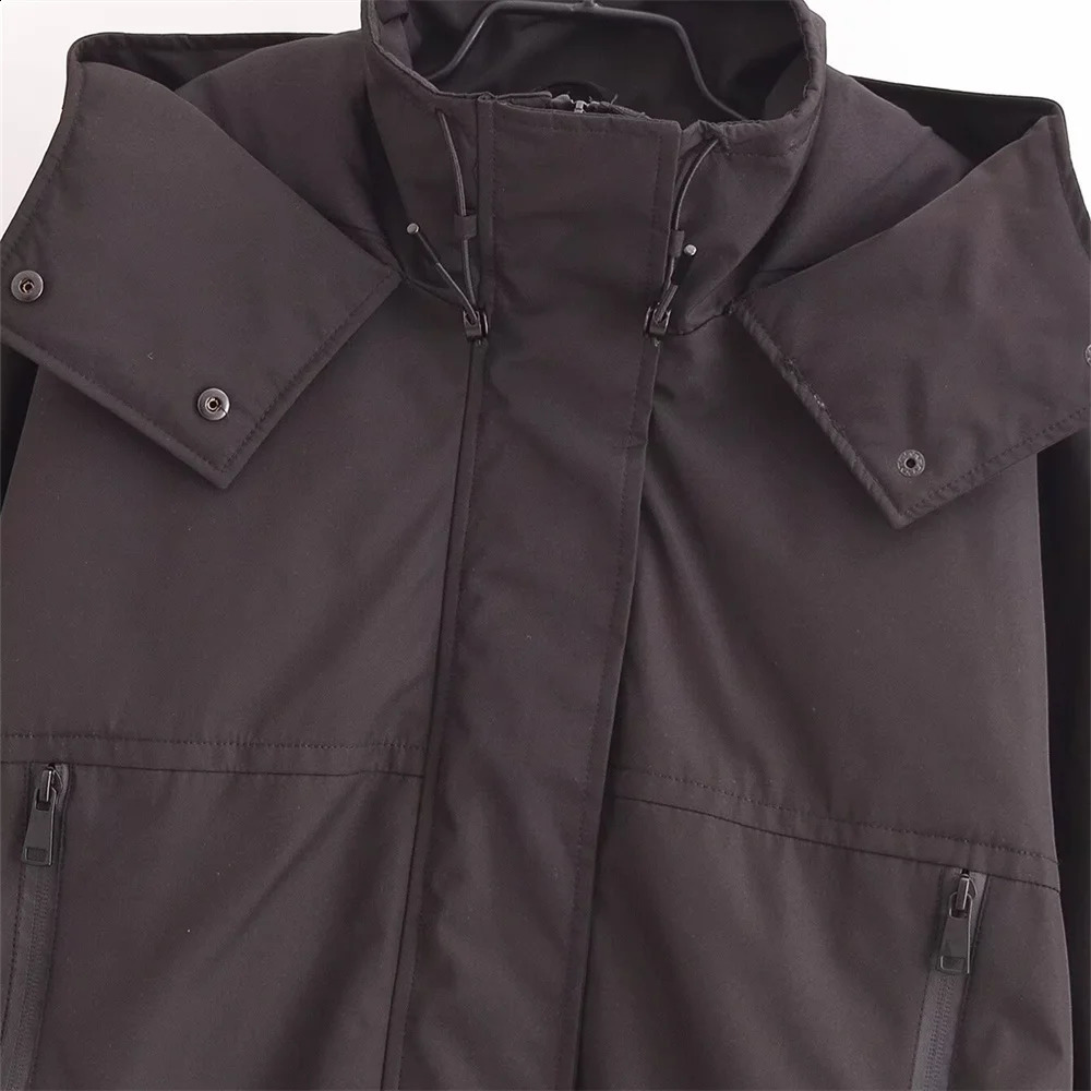 autumn womens clothing European and American style workwear hooded long sleeved zipper short sleeved cotton jacket 240826