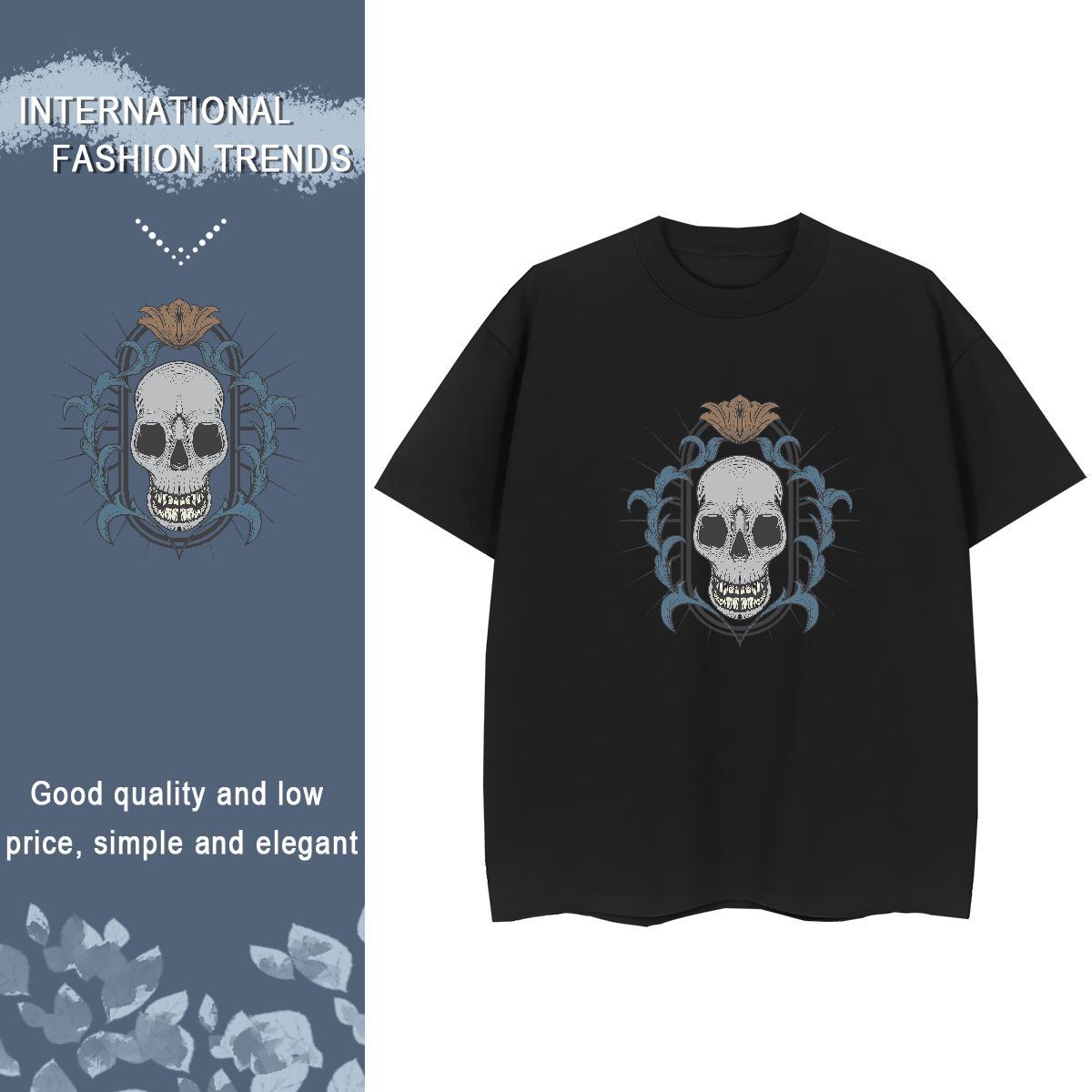Brand T shirt 100% Cotton 230g skull Casual Beach DIY Printed Short Sleeve Soft Couples T Shirts Stylist Top Tees