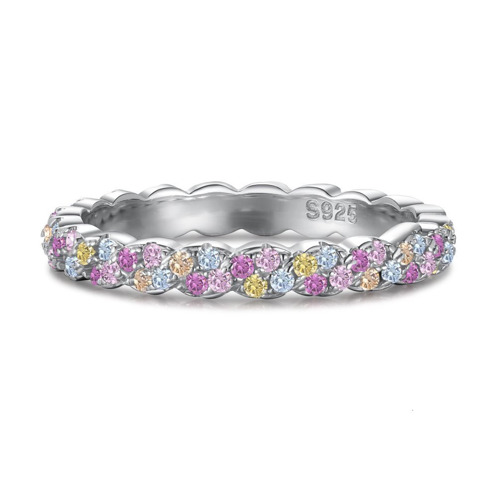 S pure sier with personalized high-end feel, colorful zircon diamond arrangement design, light temperament, closed ring