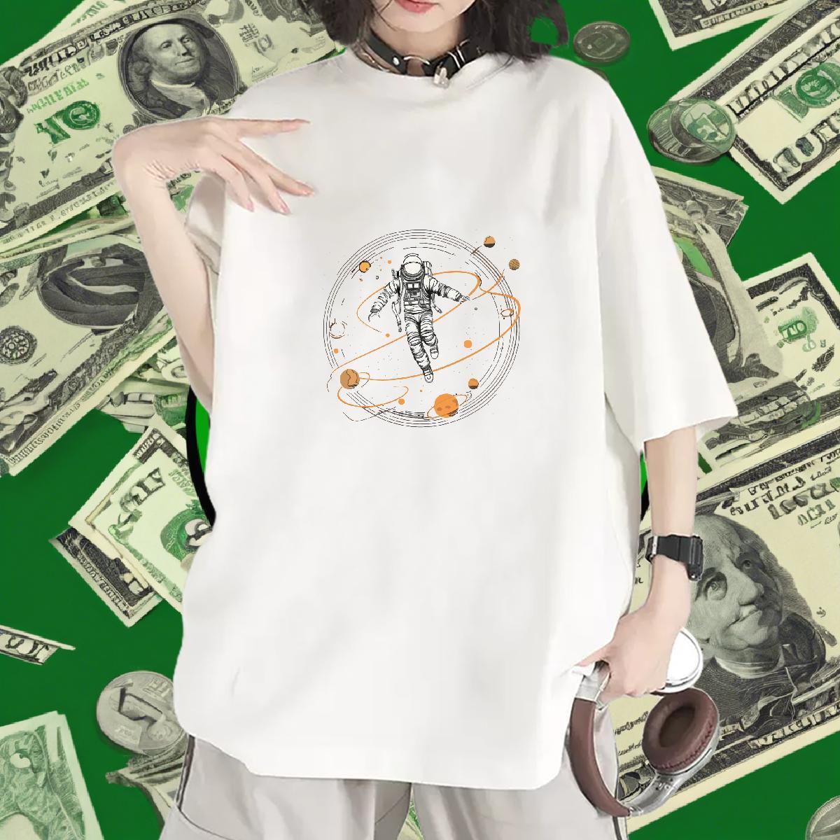 Popular Women Tees 230g Cotton universe Outdoor T-Shirts Breathable Soft Black White Clothes Shirt