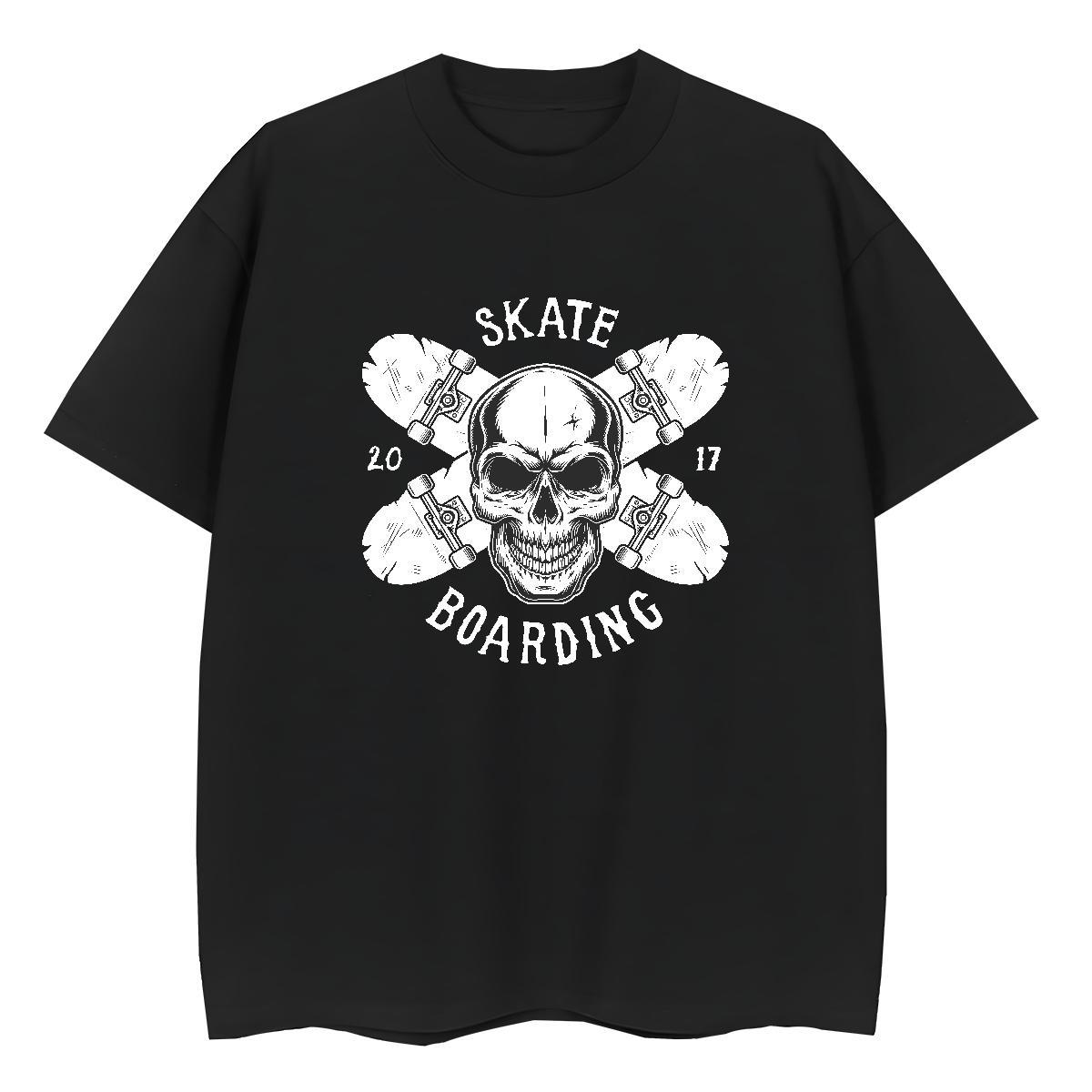 Cool T Shirt For Man 230g Pure Cotton skull Sports Casual DIY Printed Crew Neck Breathable Mens Tshirts Fashion Design Tees