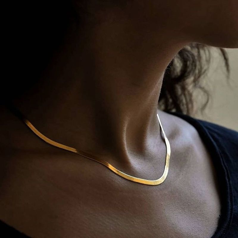 Chains Uni Snake Chain Women Necklace Choker Stainless Steel Herringbone Gold Color Necklaces For Jewelry 50Cm Drop Delivery Pendants Otmvu