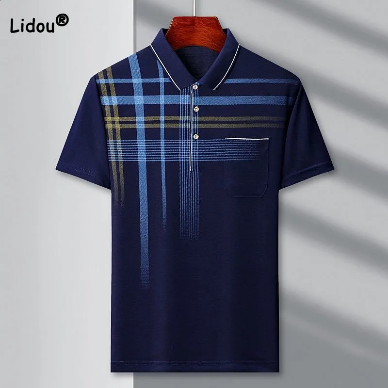 Casual Trend Men Polo-Neck Contrast Color Shirt Summer Male Clothes Fashion Business Office Short Sleeve Pure Cotton Tops 240824