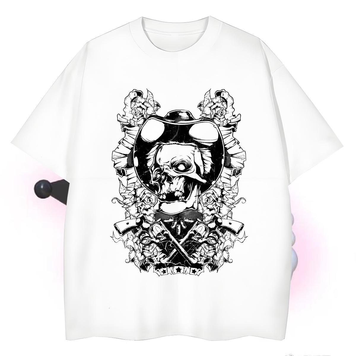 Loose Fit Man T Shirts 100% Cotton 230g skull Daily Wear Anime Breathable Short Sleeve Couples T Shirts Fashion Casual Tee Shirt