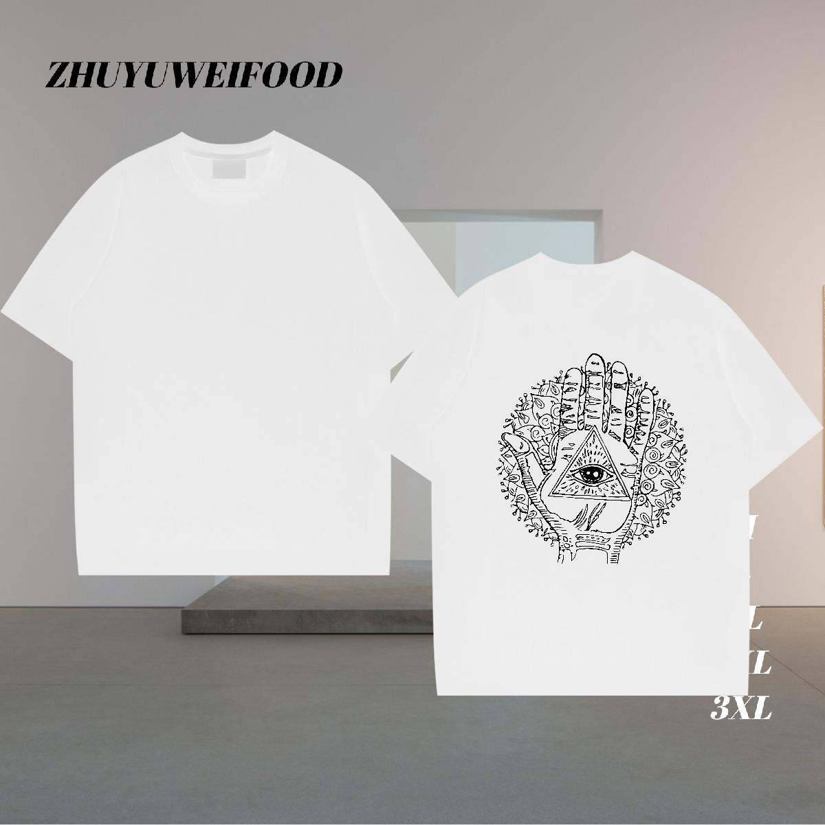 Designer T Shirts Men 230g Cotton eye of the devil Summer Casual DIY Printed Breathable Short Sleeve Tshirts Classic Casual Tops
