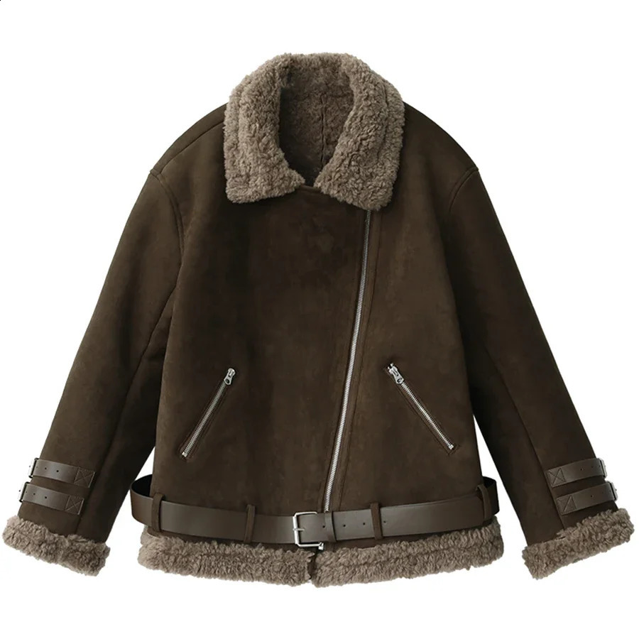 CHIC VEN Winter Coats Women Thickness Faux Suede Leather Jacket Street Retro Motorcycle Coat Thick Plush Warm Biker Women Femal 240824