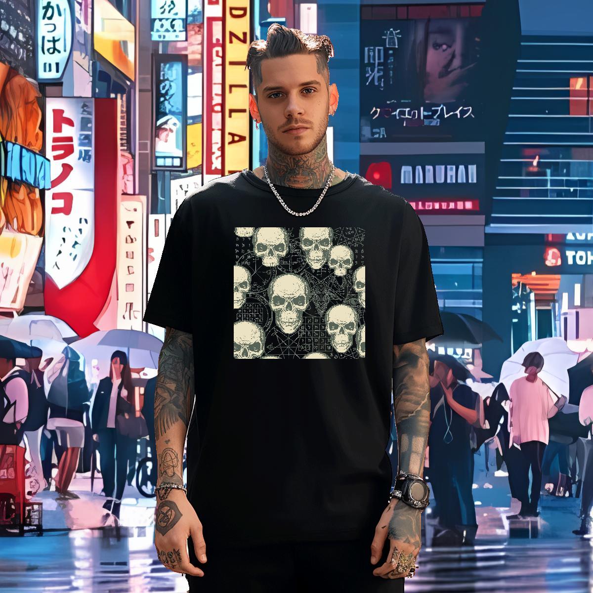 Soft T-Shirts for Men 100% Cotton 230g skull Hip Hop Custom Big Size Breathable Short Sleeve Men Tops Tees DIY Customized Tee Shirt