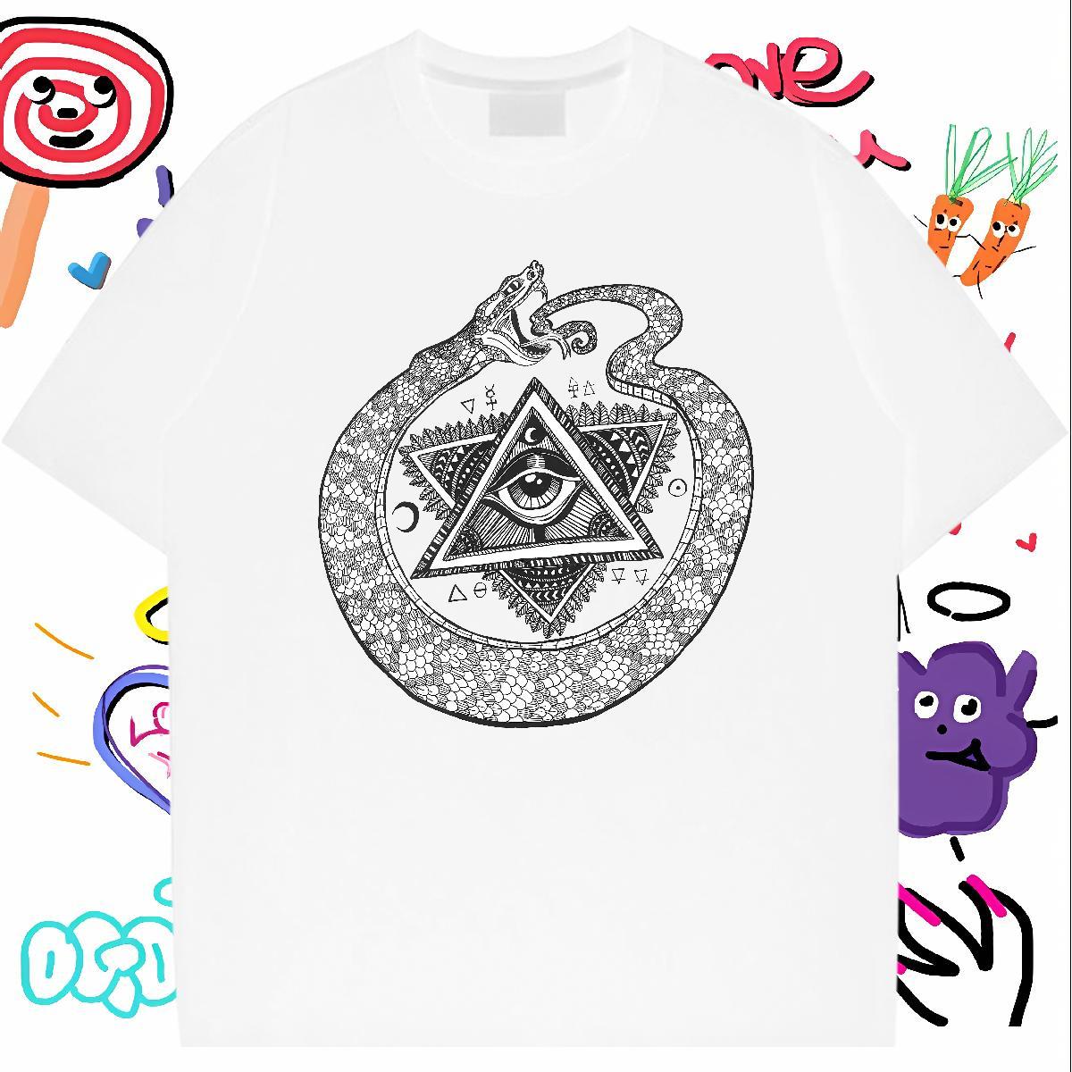 High Quality T Shirts Men 100% Cotton 230g eye of the devil Street Oversized Breathable Mens Tshirts Brand Tops