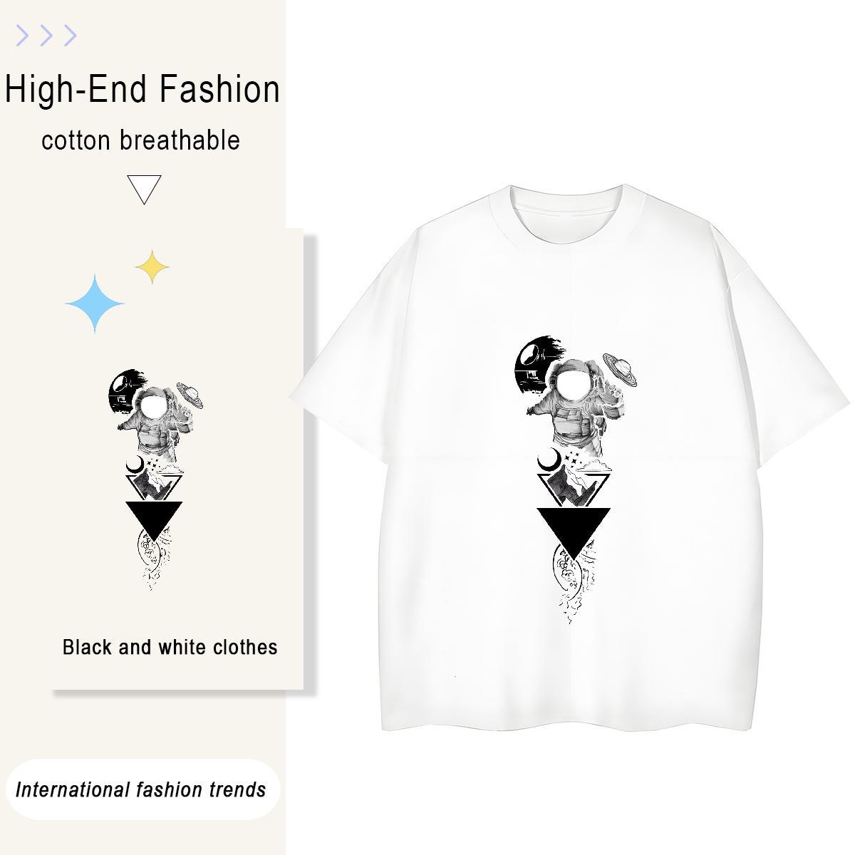 Popular Unisex Tshirts 230g Pure Cotton universe Street Wear T Shirts Women Crew Neck Cartoon Floral Printing Polos