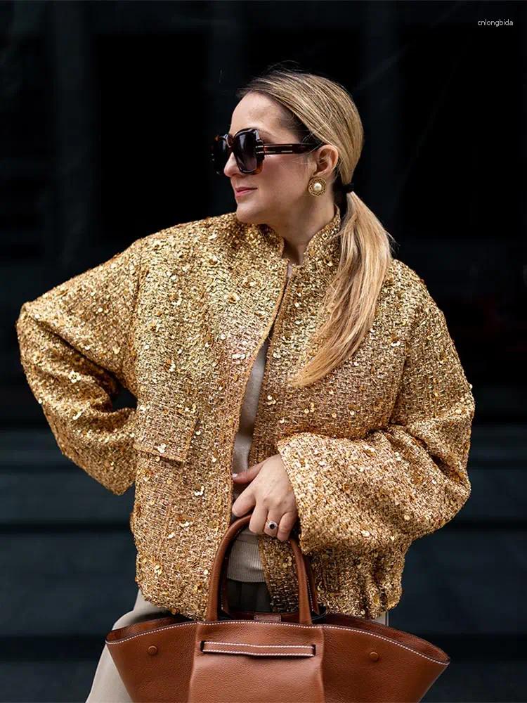 Women's Jackets Women Fashion Glitter Long Sleeve Jacket Casual Single Breasted Buckle O Neck With Pocket Coat 2024 Lady Commuting Outerwear