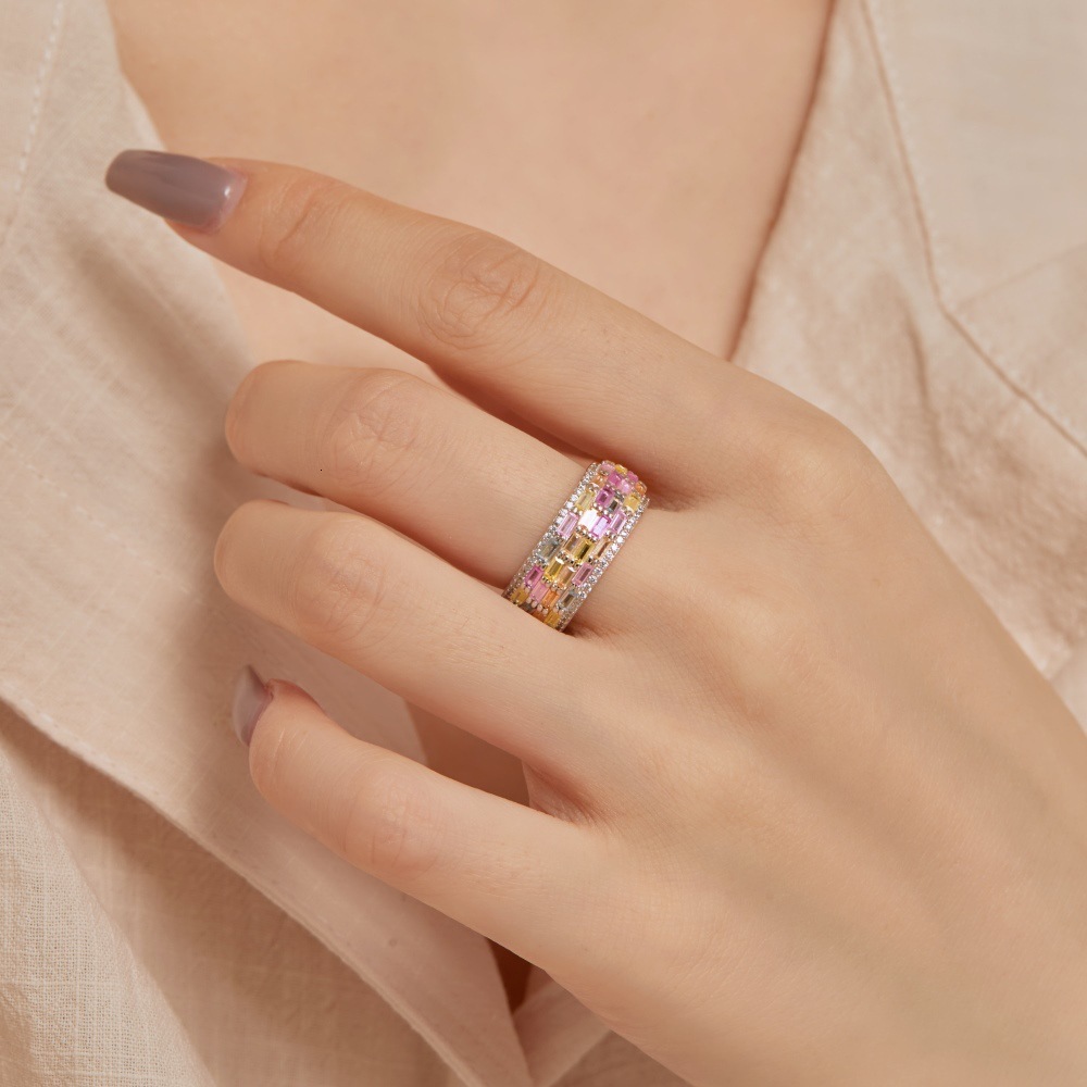 Korean version new S pure sier full of diamonds, dopamine, zircon inlay, fashionable and versatile women's closing ring