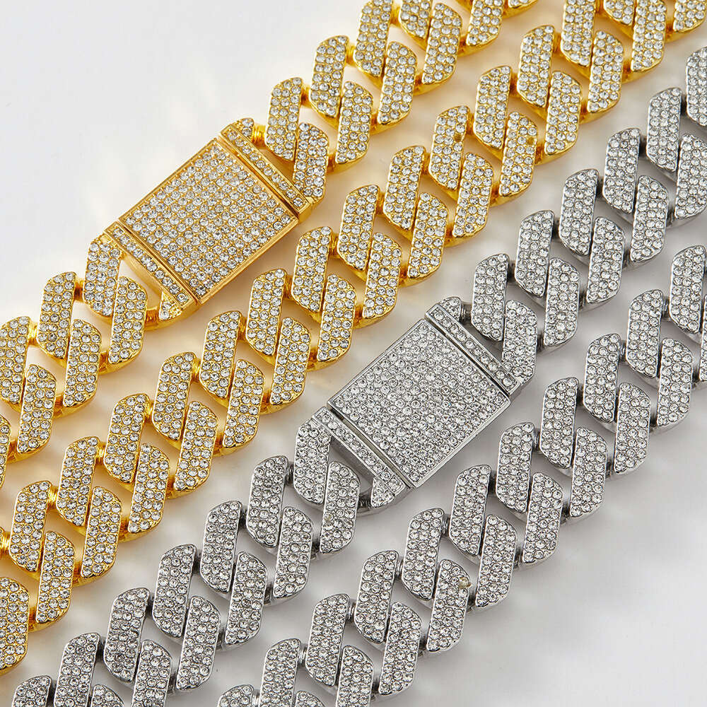 20mm hip hop full thick necklace exaggerated three rows dia cuban chain men's