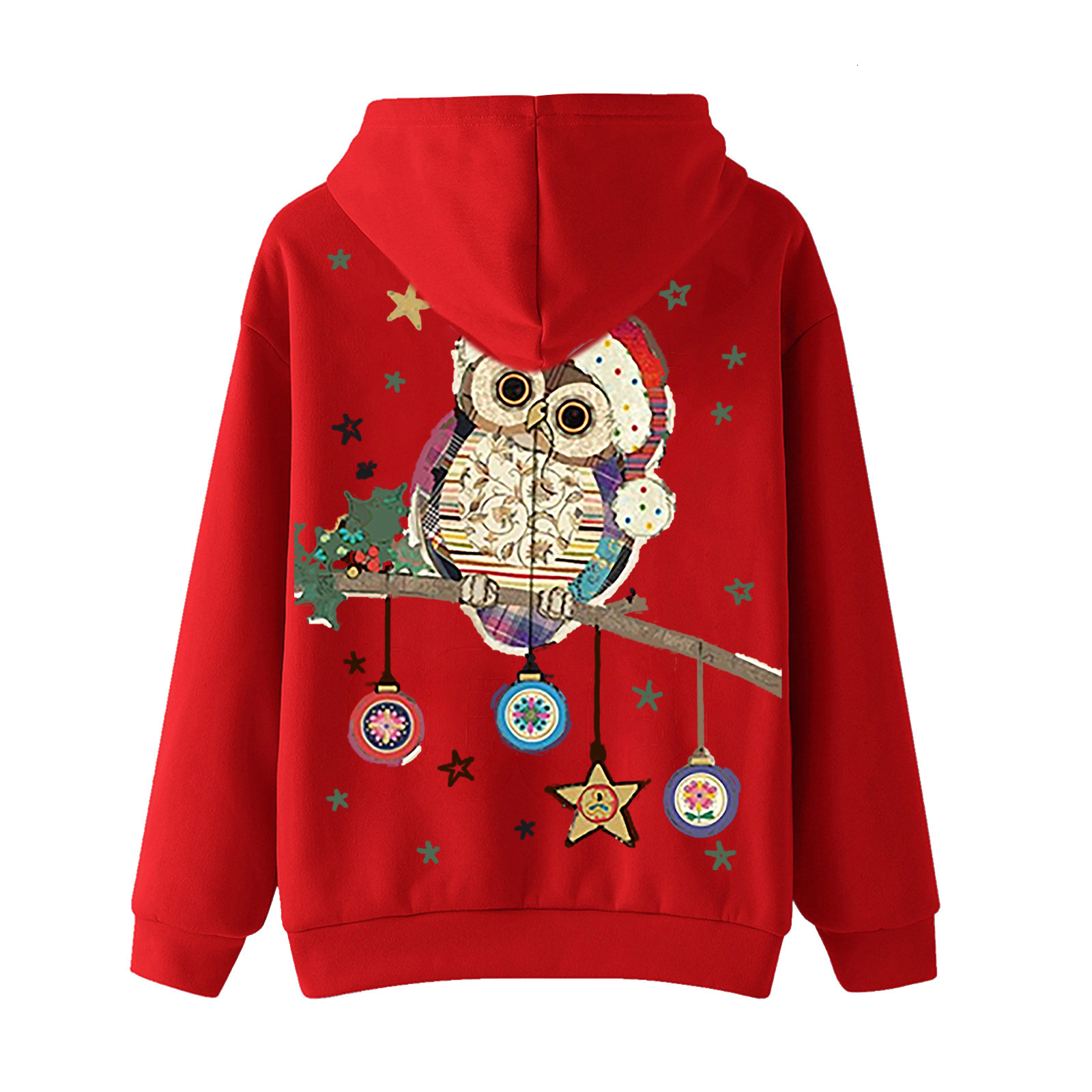 New Christmas hoodie for women with loose fleece hooded sweatshirt and owl print jacket dongdumaoyi
