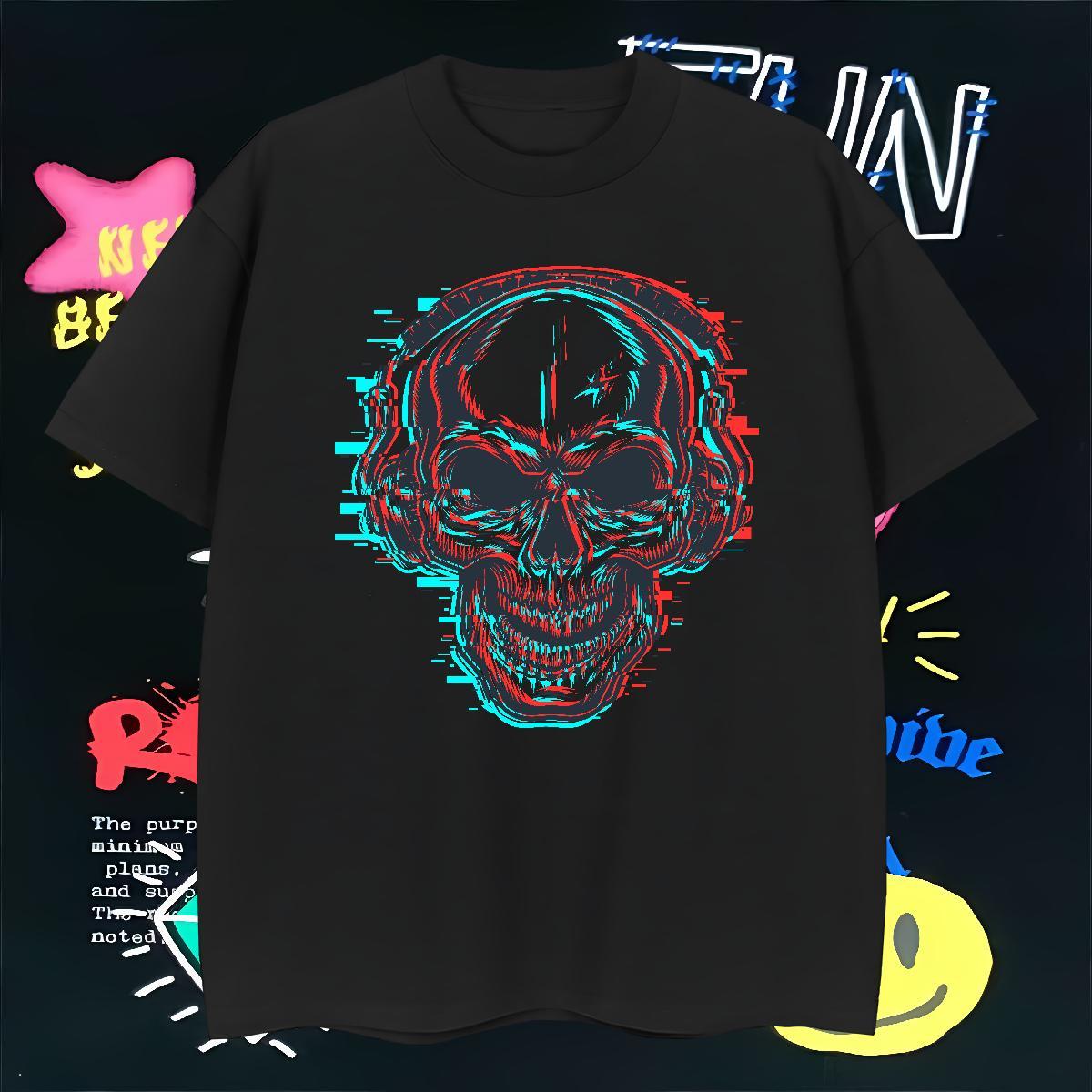 Wholesale T Shirt For Man 230g Cotton skull Street Anime Round Neck Short Sleeve Men Tops Tees 2024 Summer Tops Shirt