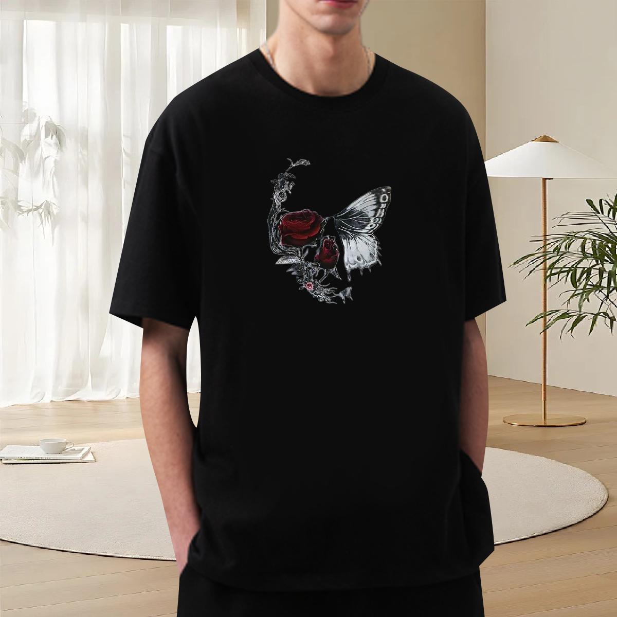 Wholesale T shirt 230g 100% Cotton skull Street Wear DIY Printed Short Sleeve O-Neck Men Tops Tees Classic Casual Top Tees